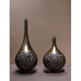 y14391花器系列 - POLY材質 - 復古雕花瓶(古銀) A款( 另有B款 )--(共4色 .亮白.古銀.古金.古紅銅)